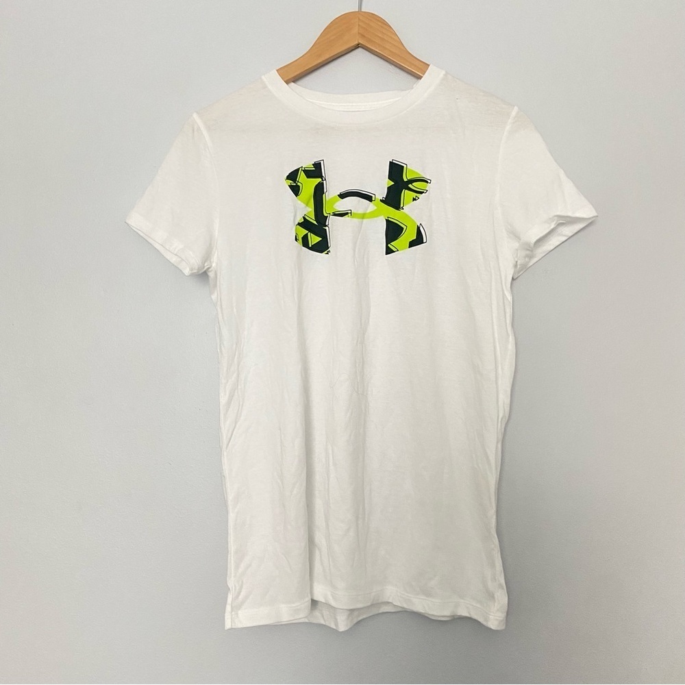 NWT UNDER ARMOUR LOOSE HEATGEAR White Screen Print Tee Shirt